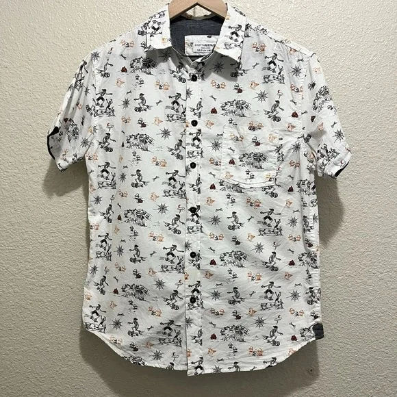 Eighth Avenue Men S Skateboarding Skeletons Button-Up Shirt Halloween Fall - Picture 1 of 6